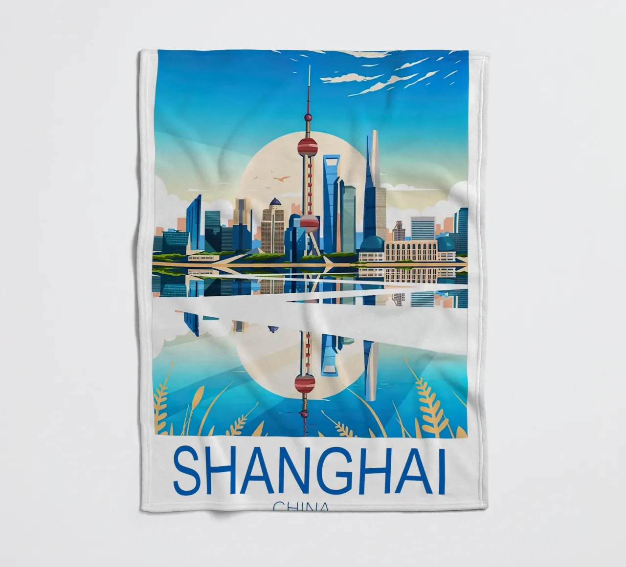 Stampa di viaggio su Shanghai - Cina coperta in pile da Liliestudio