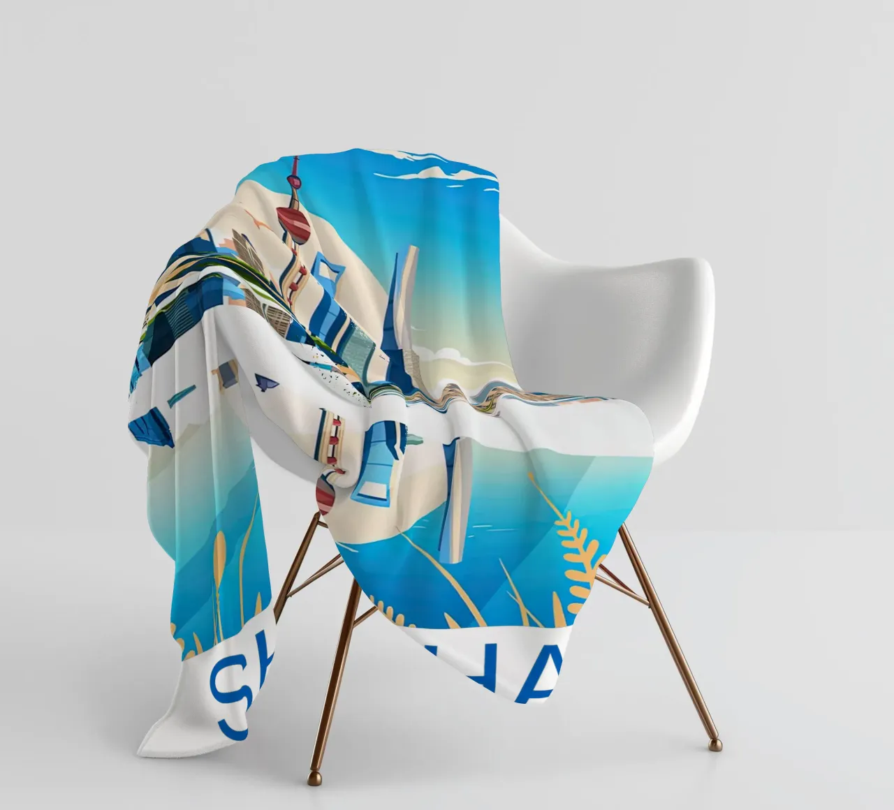 Stampa di viaggio su Shanghai - Cina coperta in pile da Liliestudio