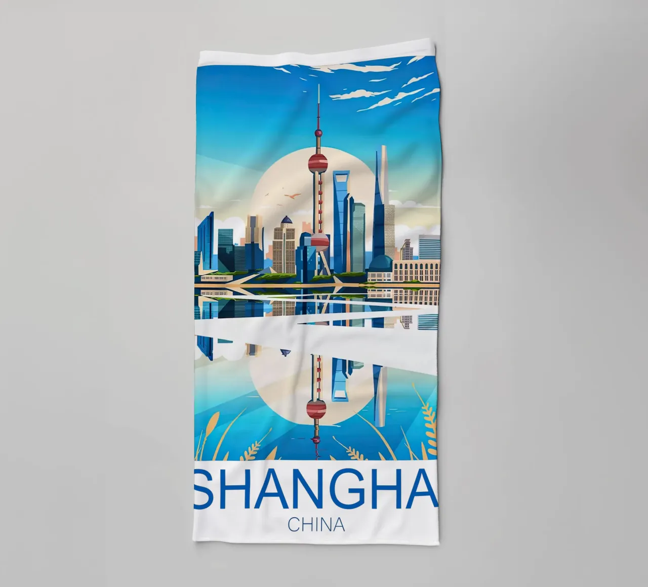 Stampa di viaggio su Shanghai - Cina asciugamano da bagno da Liliestudio