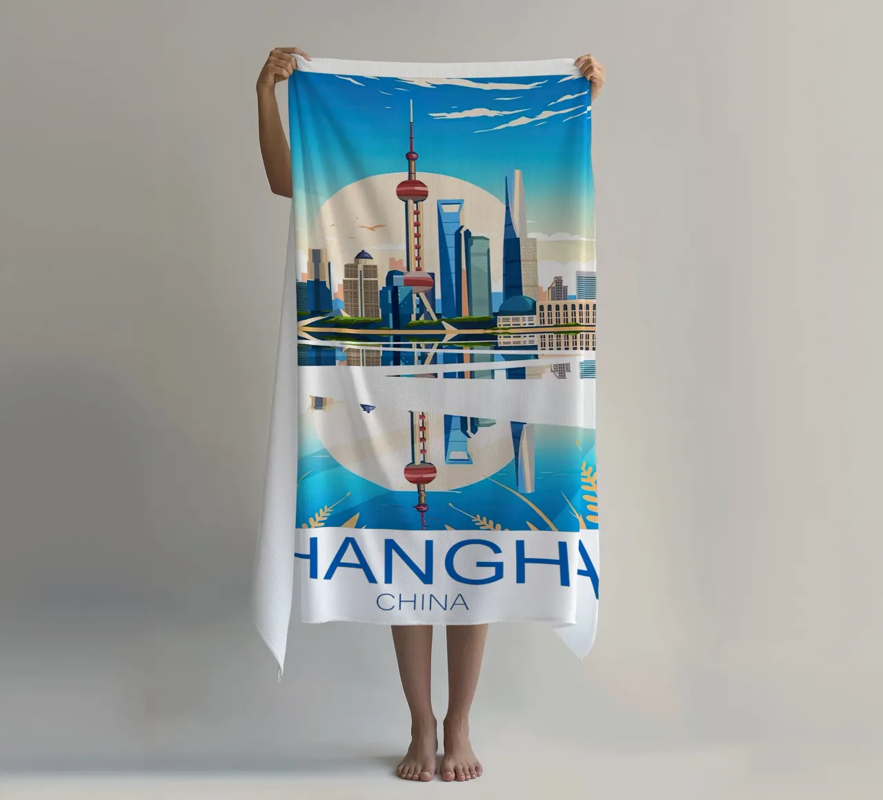 Stampa di viaggio su Shanghai - Cina telo mare da Liliestudio