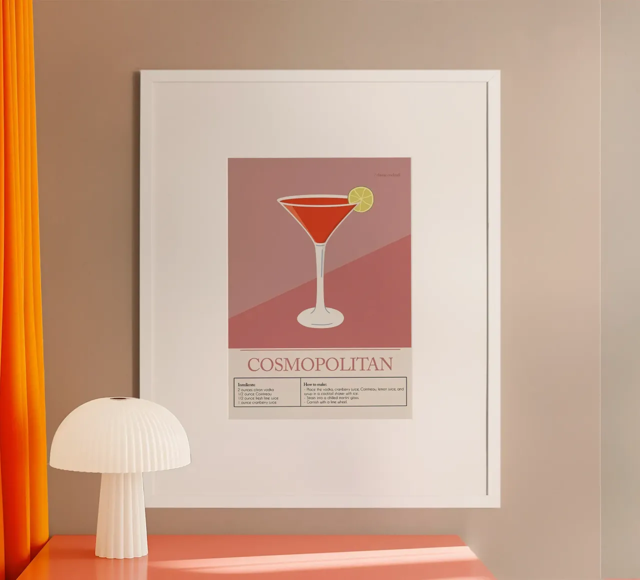 Cocktail Cosmopolitan poster con telaio in legno da Mildred Store