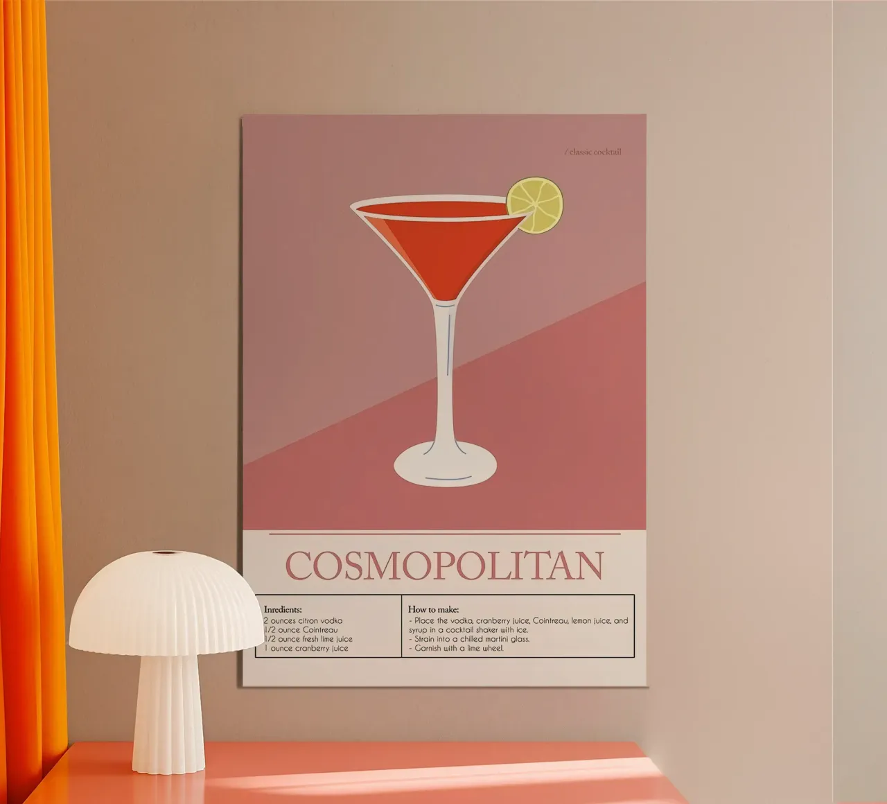 Cocktail Cosmopolitan poster con telaio in legno da Mildred Store