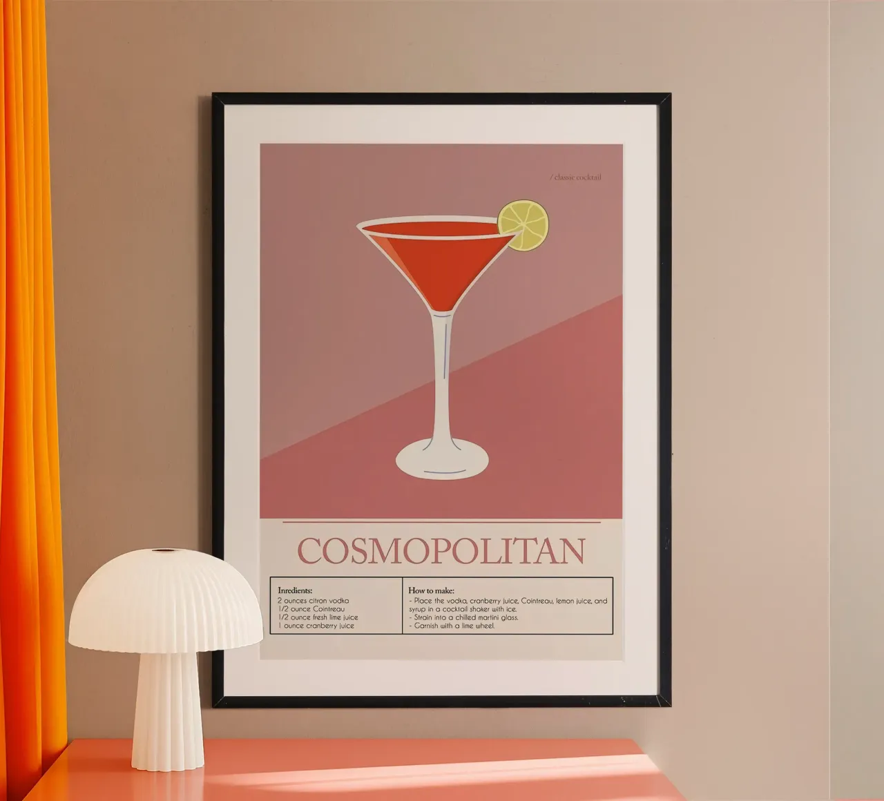 Cocktail Cosmopolitan poster con telaio in legno da Mildred Store