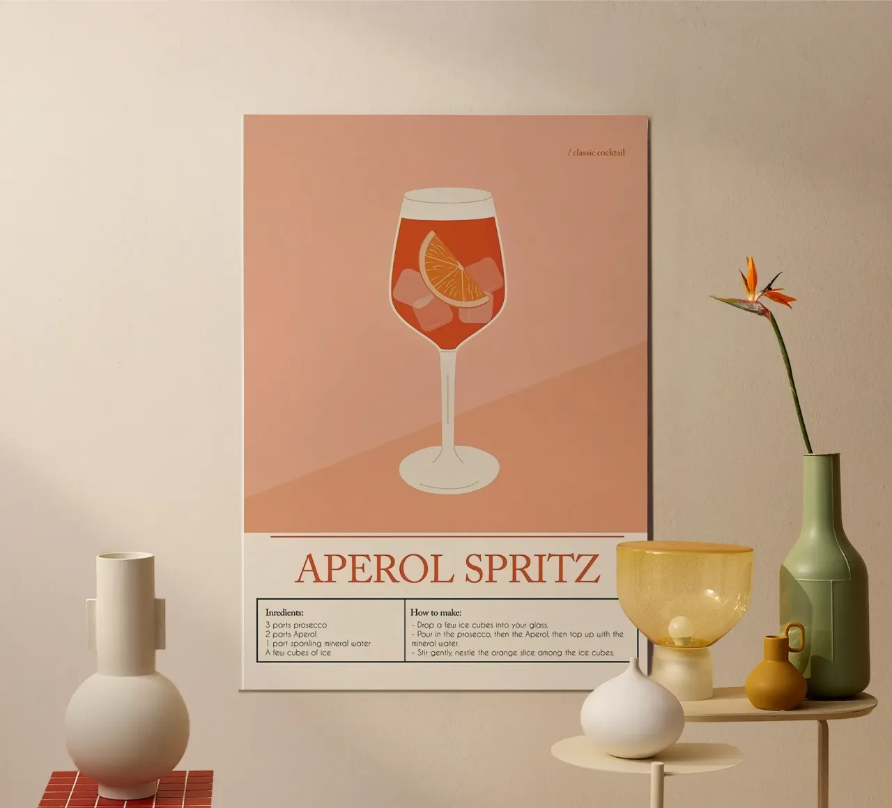 Aperol Spritz Cocktail poster con telaio in legno da Mildred Store