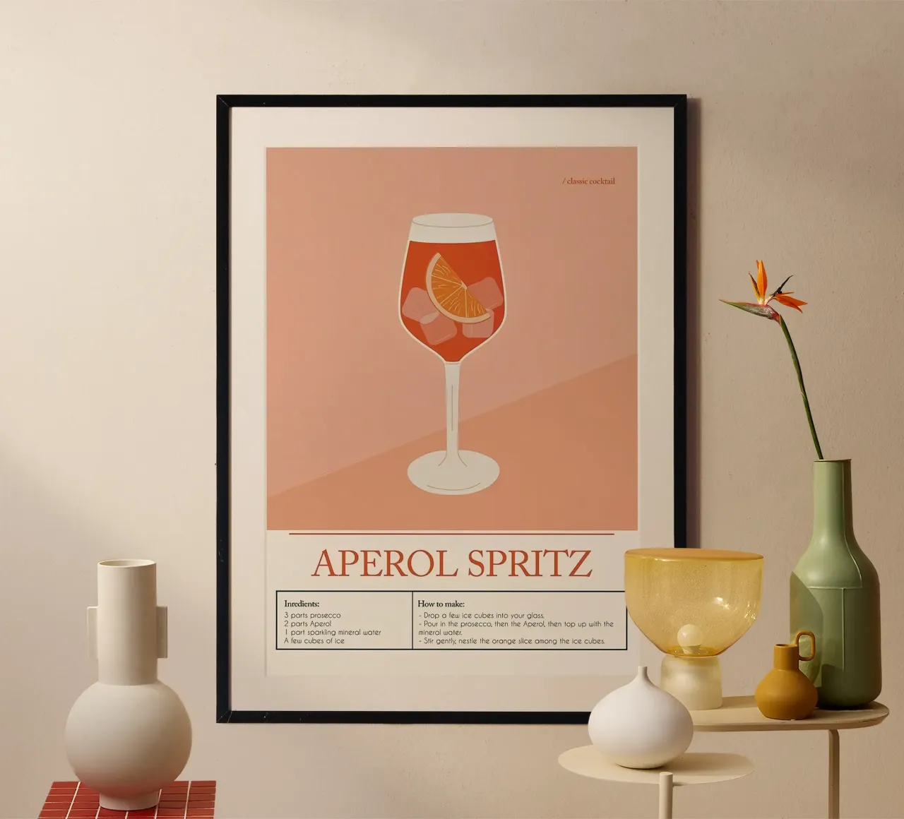 Aperol Spritz Cocktail poster con telaio in legno da Mildred Store