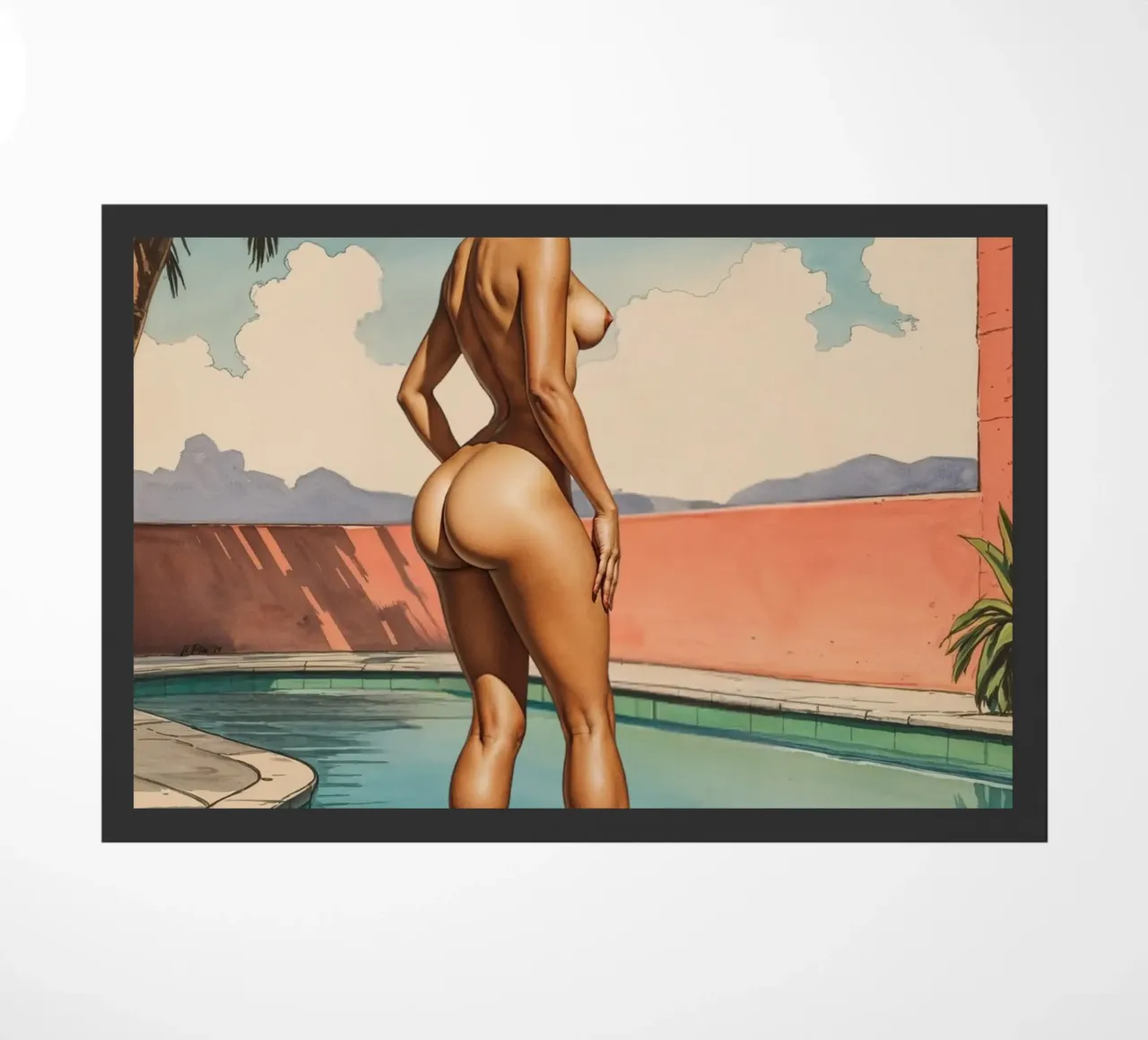 Retro Glamour by the Pool Vintage Pinup Illustration zerbino da Hecate Pim Designs