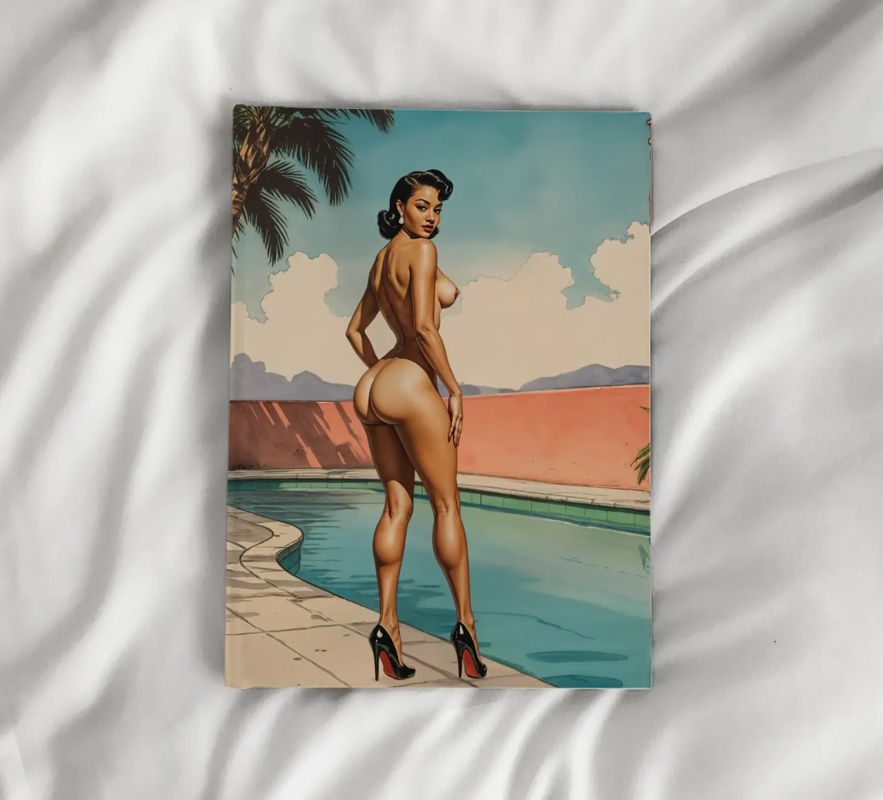 Retro Glamour by the Pool Vintage Pinup Illustration carnet de notes de Hecate Pim Designs