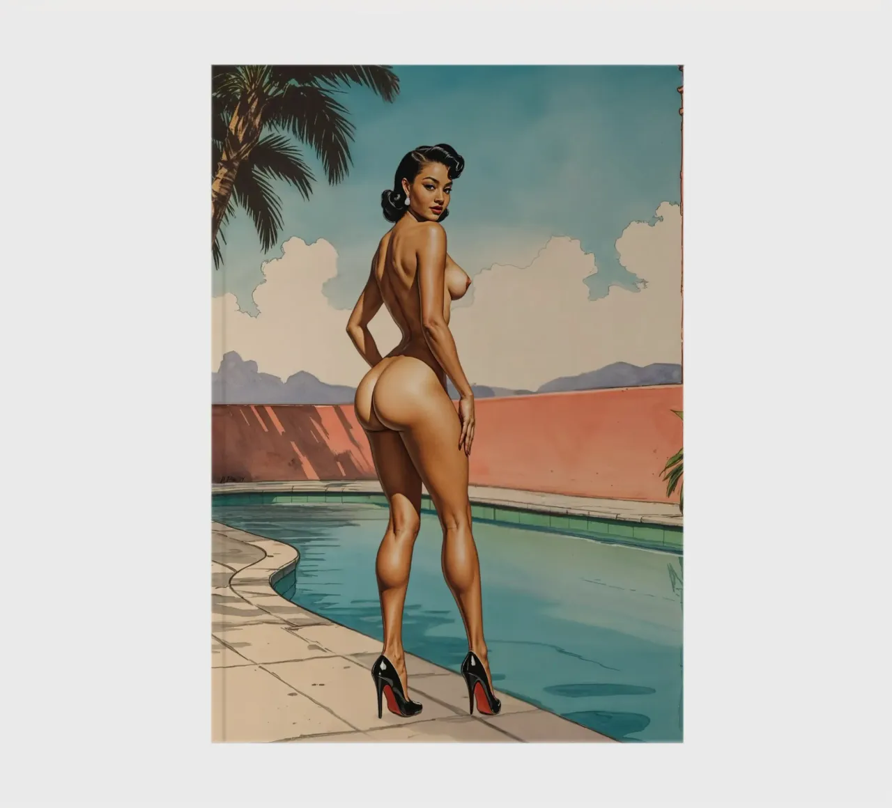 Retro Glamour by the Pool Vintage Pinup Illustration carnet de notes de Hecate Pim Designs