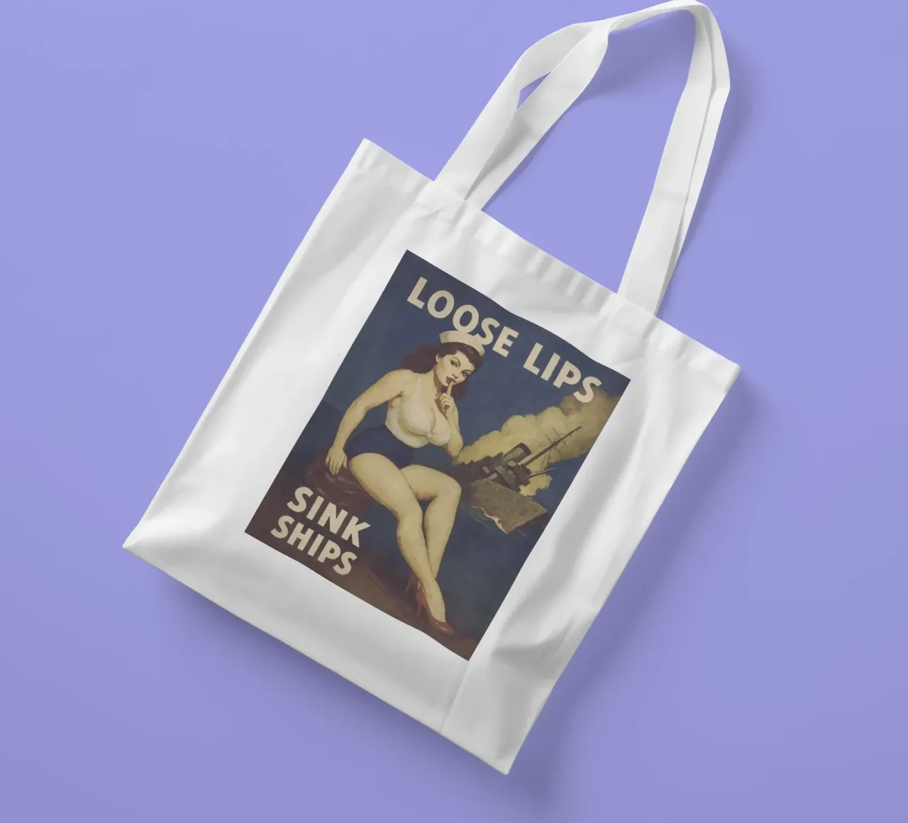 Le labbra sciolte affondano le navi, poster pinup d'epoca borsa in juta da Hecate Pim Designs