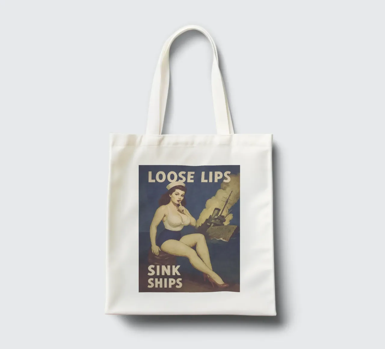 Le labbra sciolte affondano le navi, poster pinup d'epoca borsa in juta da Hecate Pim Designs