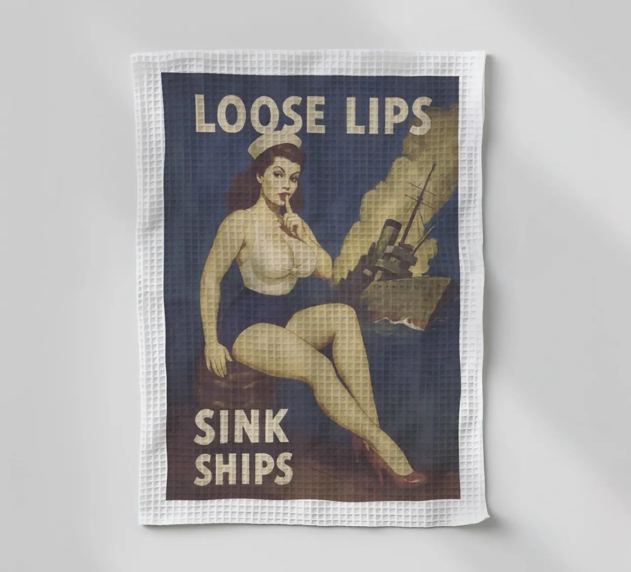 Le labbra sciolte affondano le navi, poster pinup d'epoca canovaccio da cucina da Hecate Pim Designs