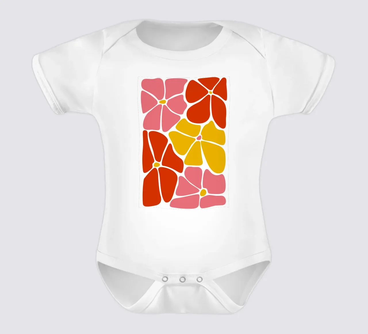 Audace astratto floreale retrò in rosso, rosa e giallo body neonato maniche corte da pdigitalprints