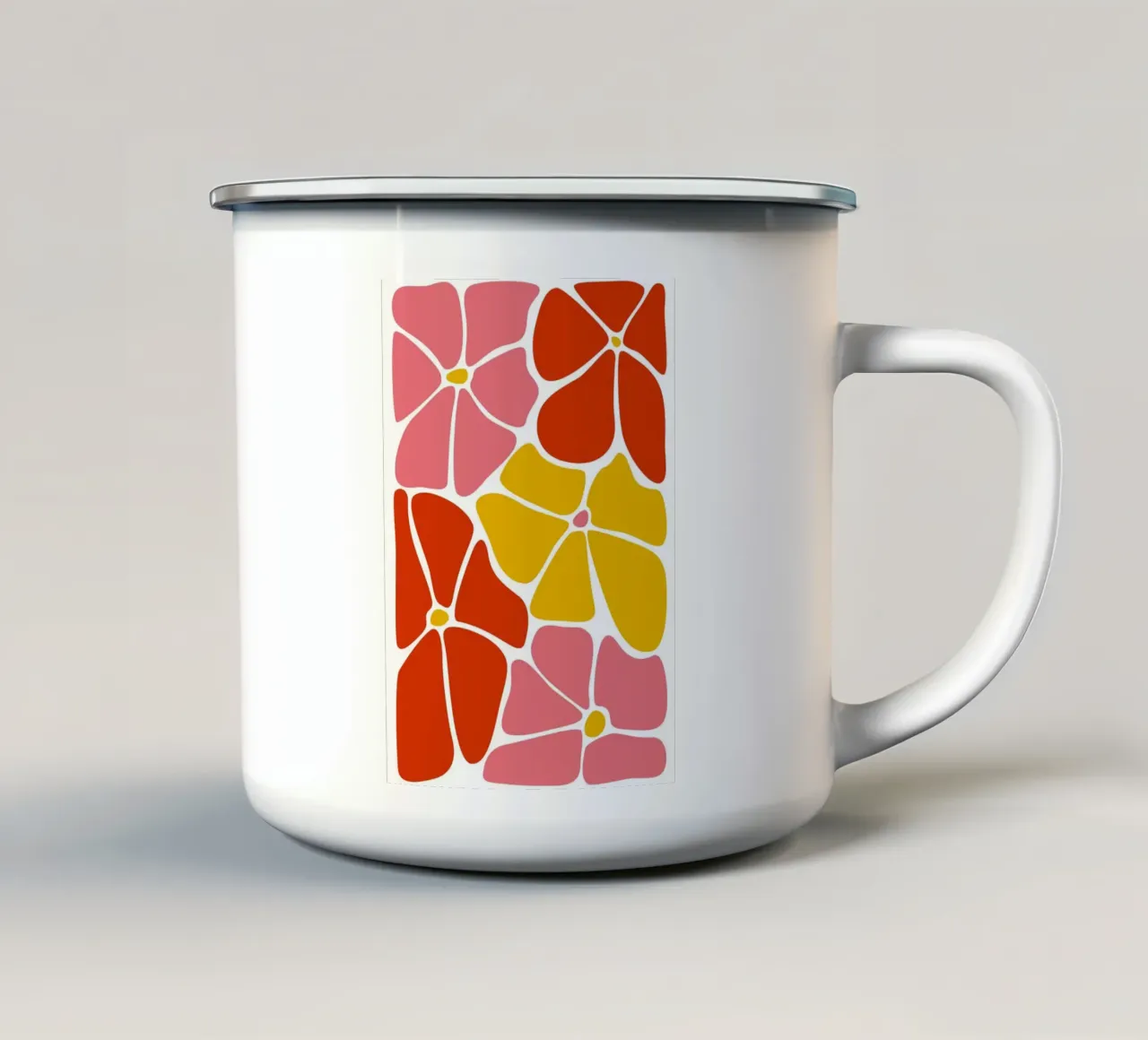 Audace astratto floreale retrò in rosso, rosa e giallo tazza in smalto da pdigitalprints