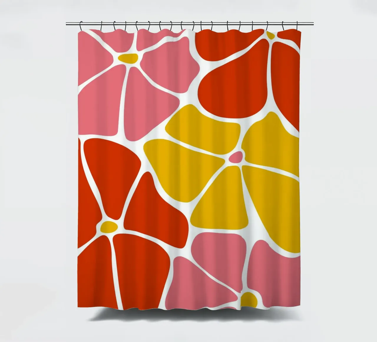 Audace astratto floreale retrò in rosso, rosa e giallo tenda da doccia da pdigitalprints