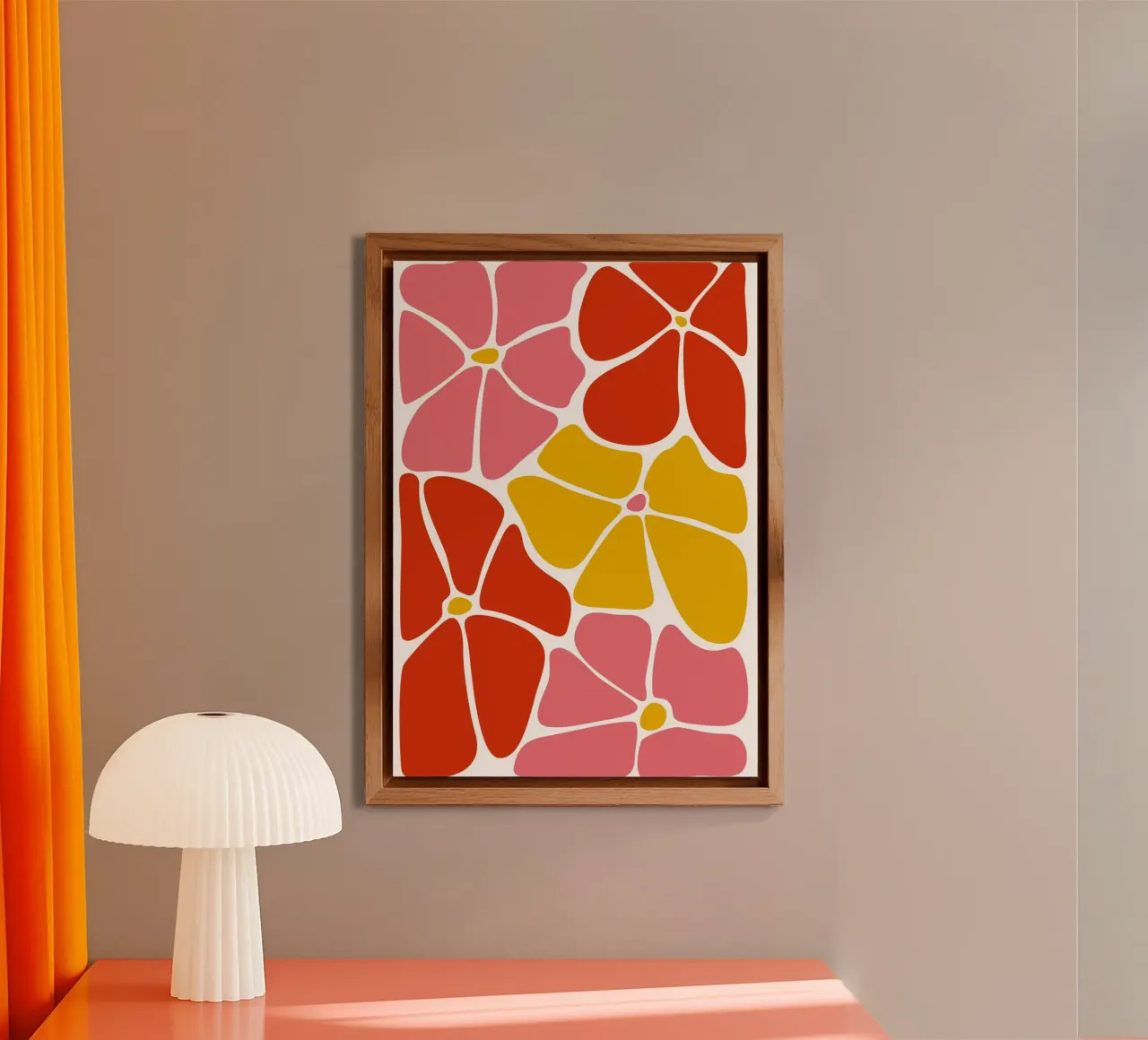 Audace astratto floreale retrò in rosso, rosa e giallo alluminio dibond da pdigitalprints