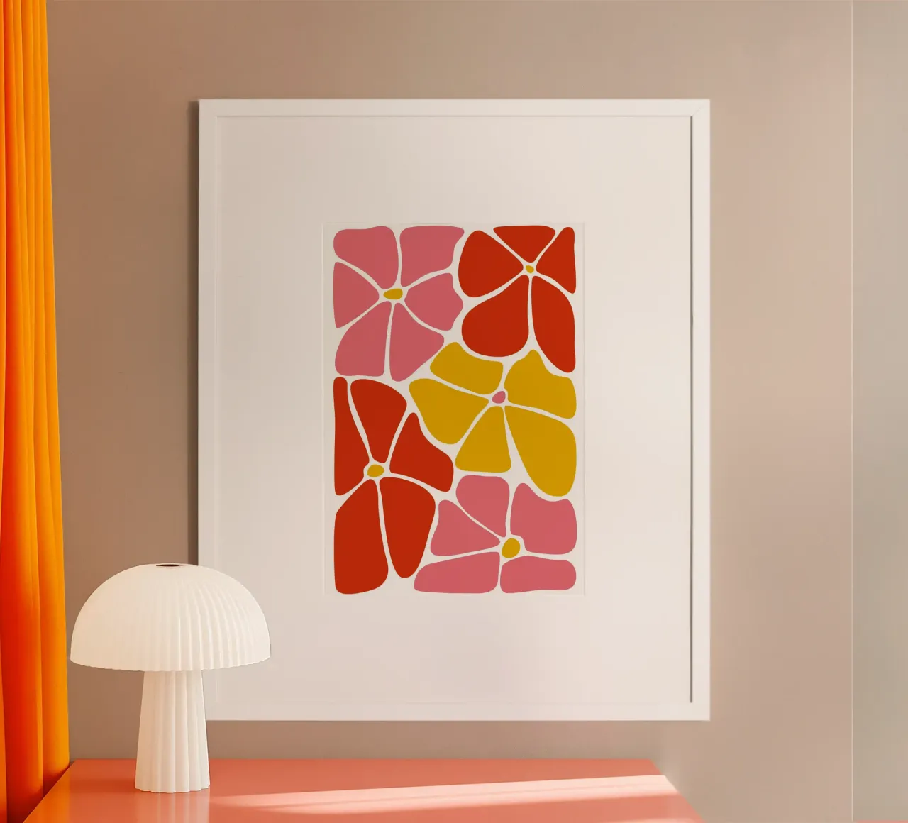 Audace astratto floreale retrò in rosso, rosa e giallo carta hahnemühle da pdigitalprints
