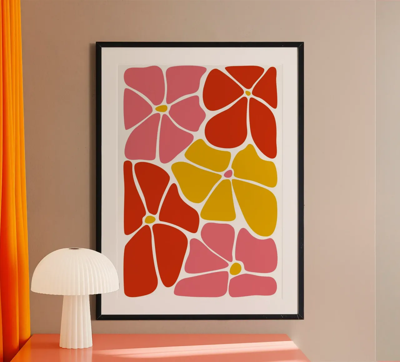 Audace astratto floreale retrò in rosso, rosa e giallo carta hahnemühle da pdigitalprints