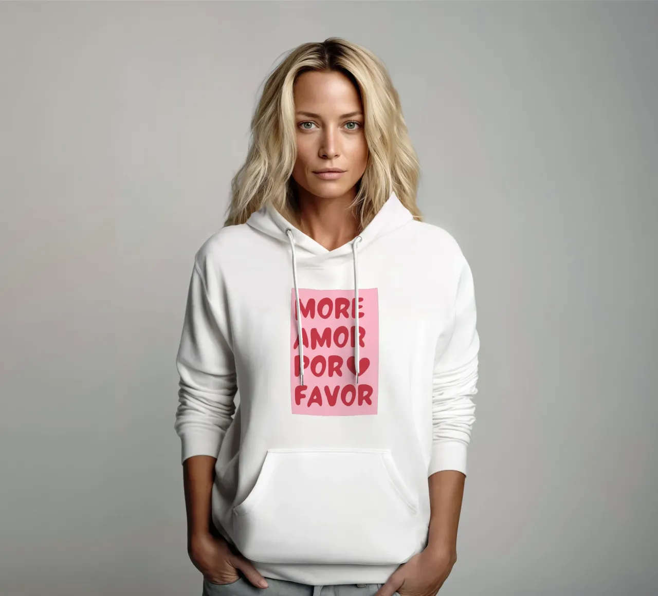Verspielte "More Amor Por Favor"-Typografie in Pink und Rot Hoodie von pdigitalprints