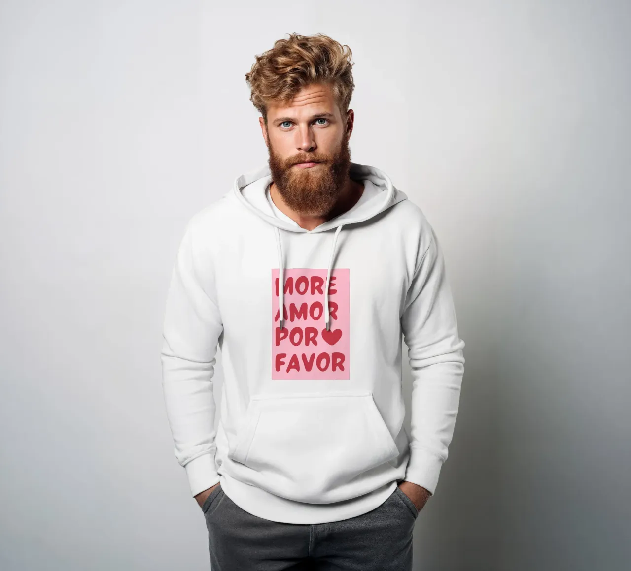 Verspielte "More Amor Por Favor"-Typografie in Pink und Rot Hoodie von pdigitalprints
