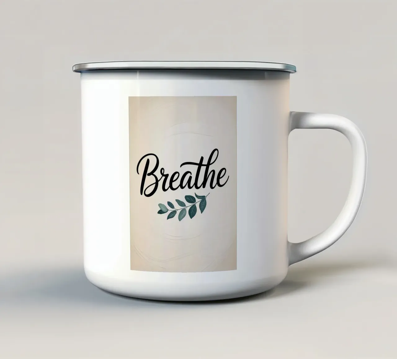 Breathe - Poster minimalista con fogliame rilassante tazza in smalto da logic