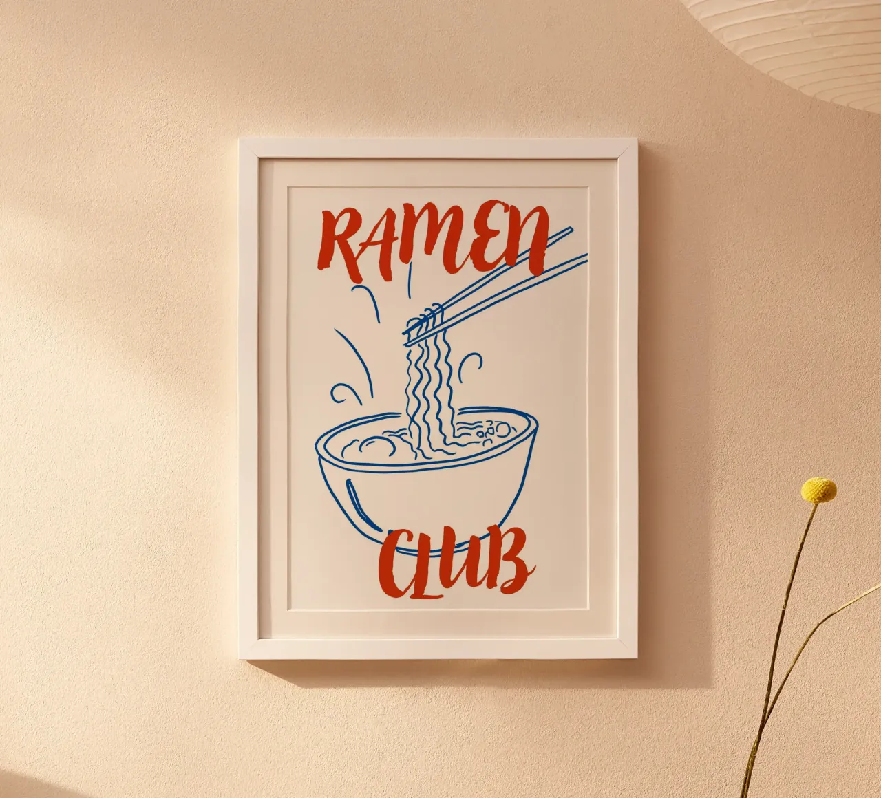 Illustrazione di una ciotola di ramen disegnata a mano con tipografia in grassetto poster da pdigitalprints