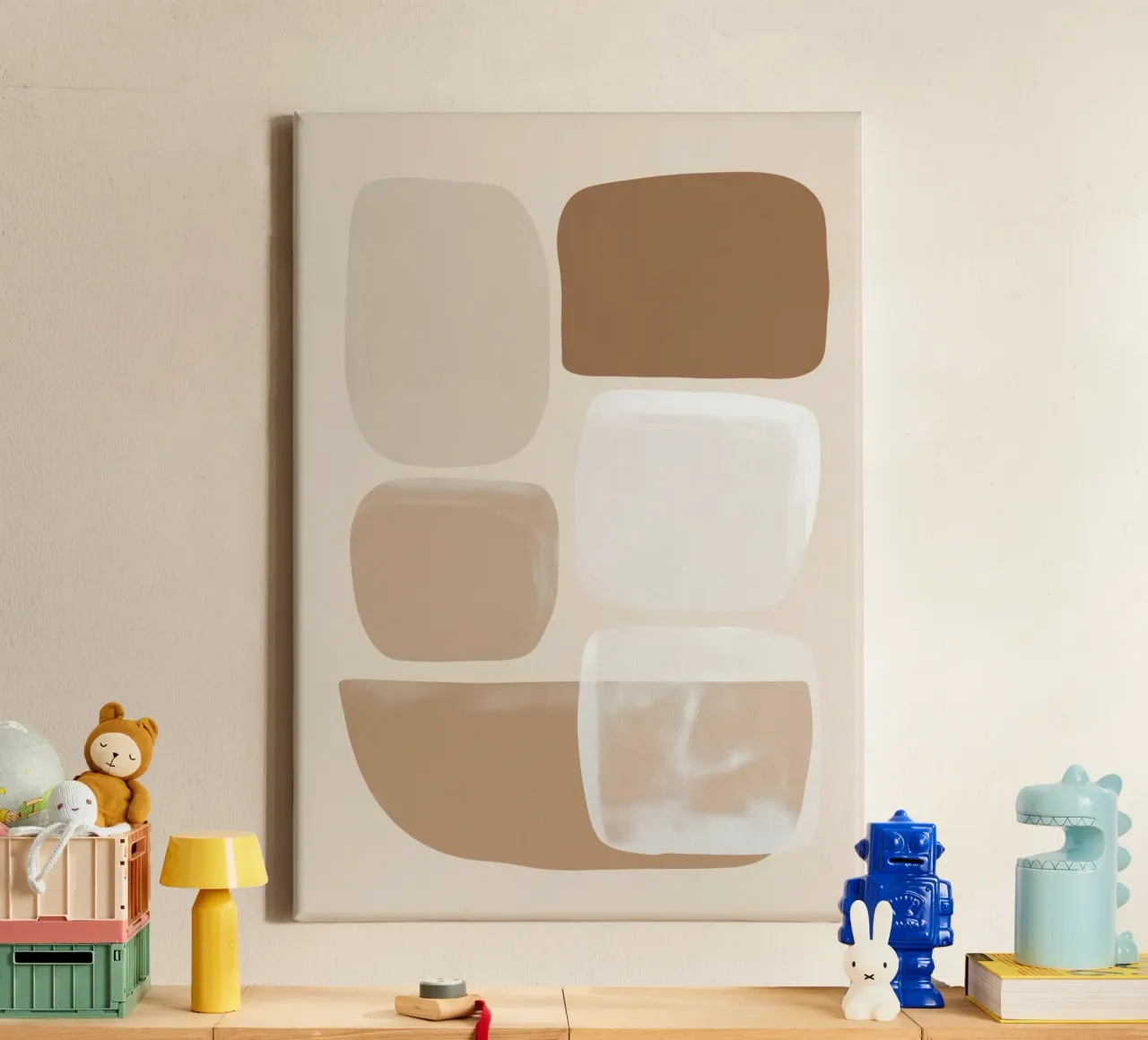 Abstract in zand kleuren canvas met Baklijst van Imagine