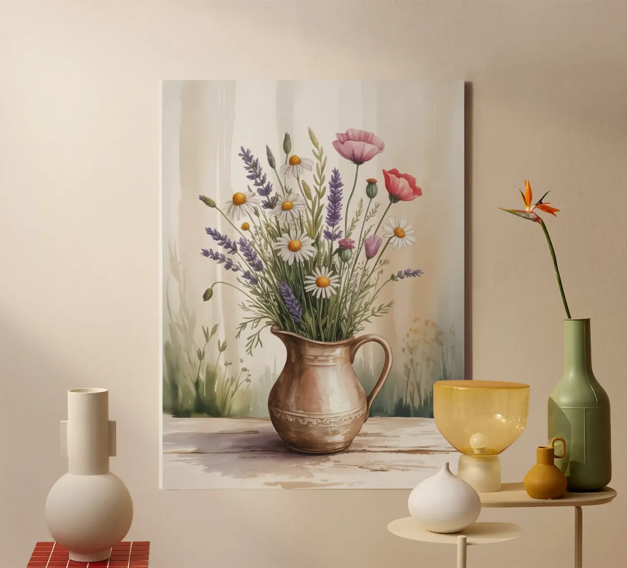Boeket wilde bloemen - Aquarel Botanische Kunstdruk canvas met Baklijst van logic