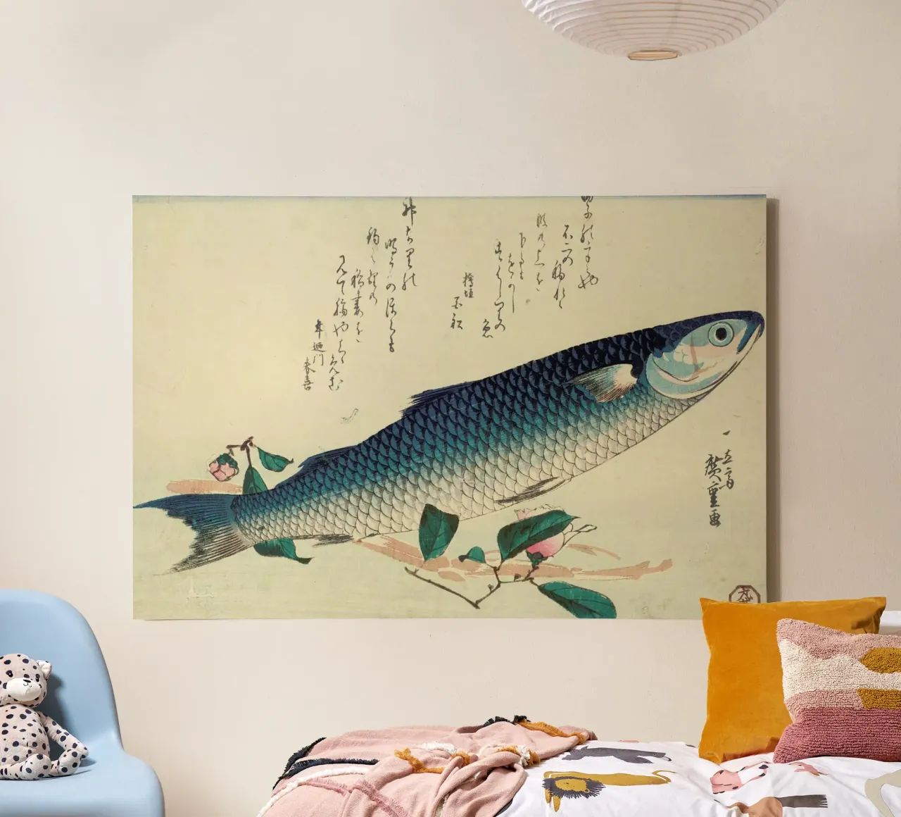 Hiroshige - Grey Mullet, Camellia and Udo tela con Cornice a cassetta da ARTOTHEK