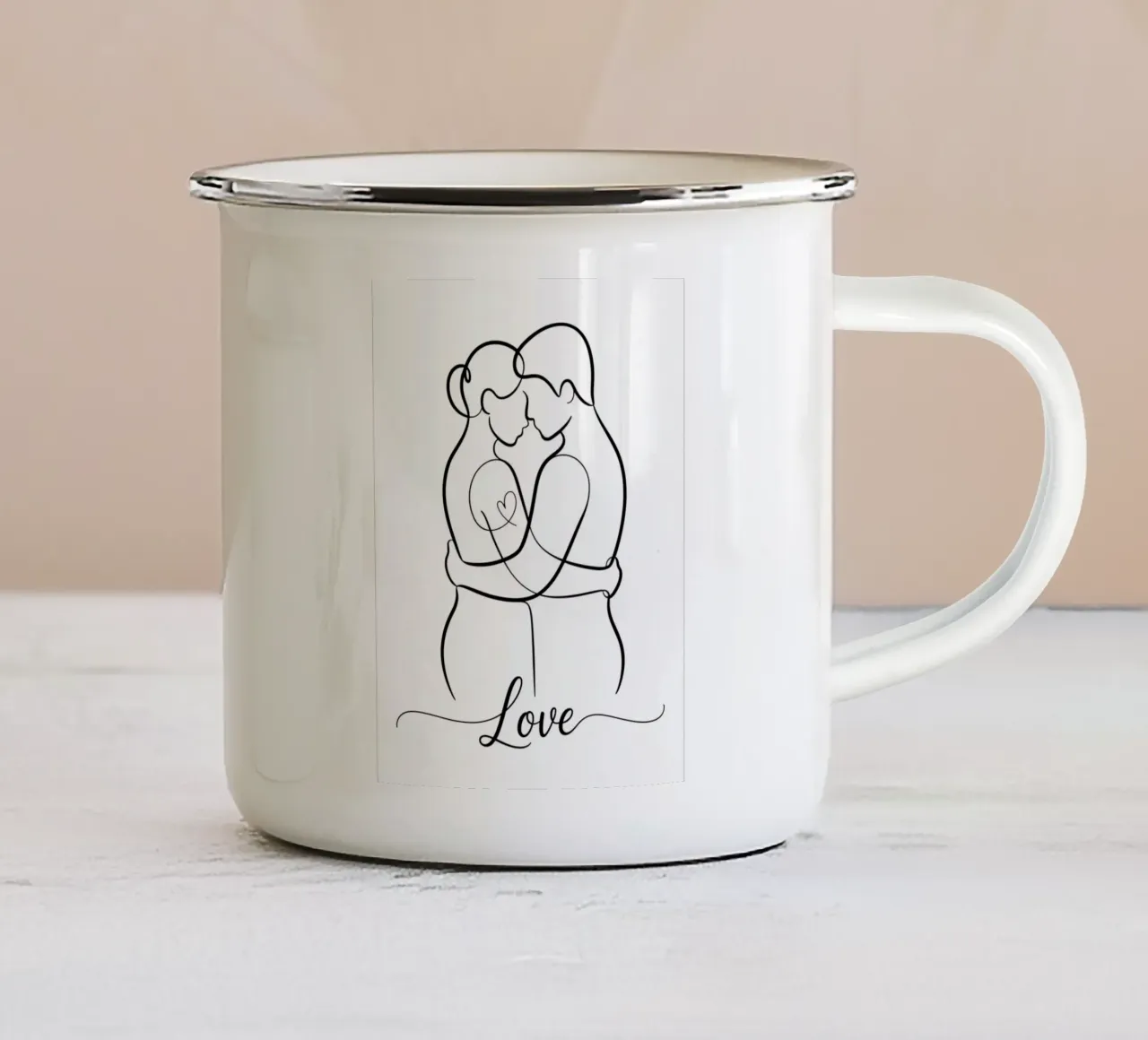 Linea d'amore - Stampa d'arte minimalista di coppia in un colpo solo tazza in smalto da logic