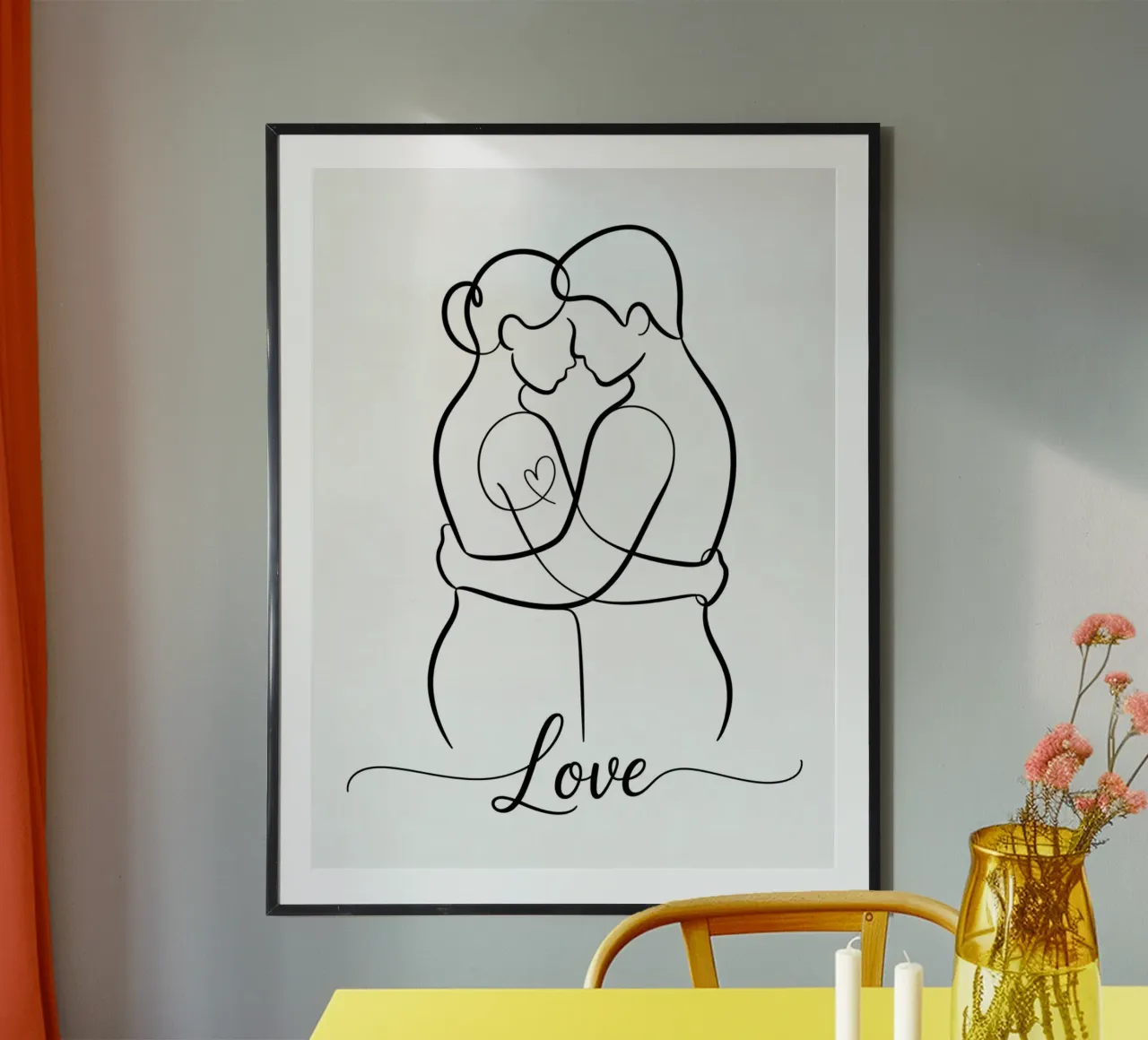 Ligne d'amour - Impression d'art minimaliste sur un couple en un coup de pinceau poster de logic