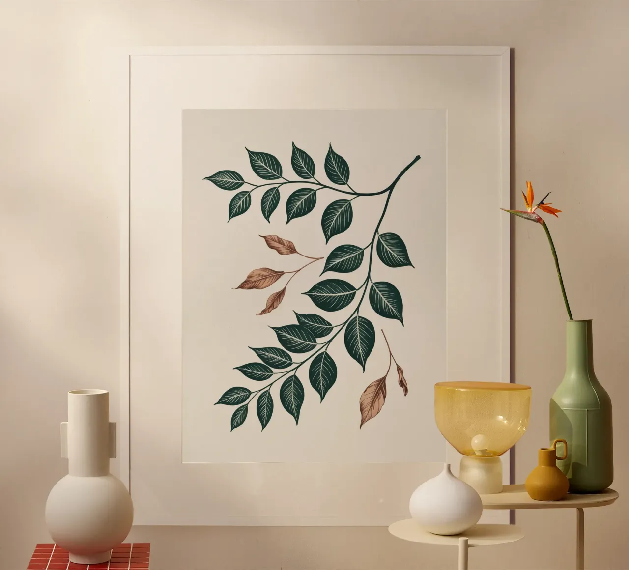 Falling Leaves - Botanischer Minimalistischer Druck in Erdtönen Poster von logic