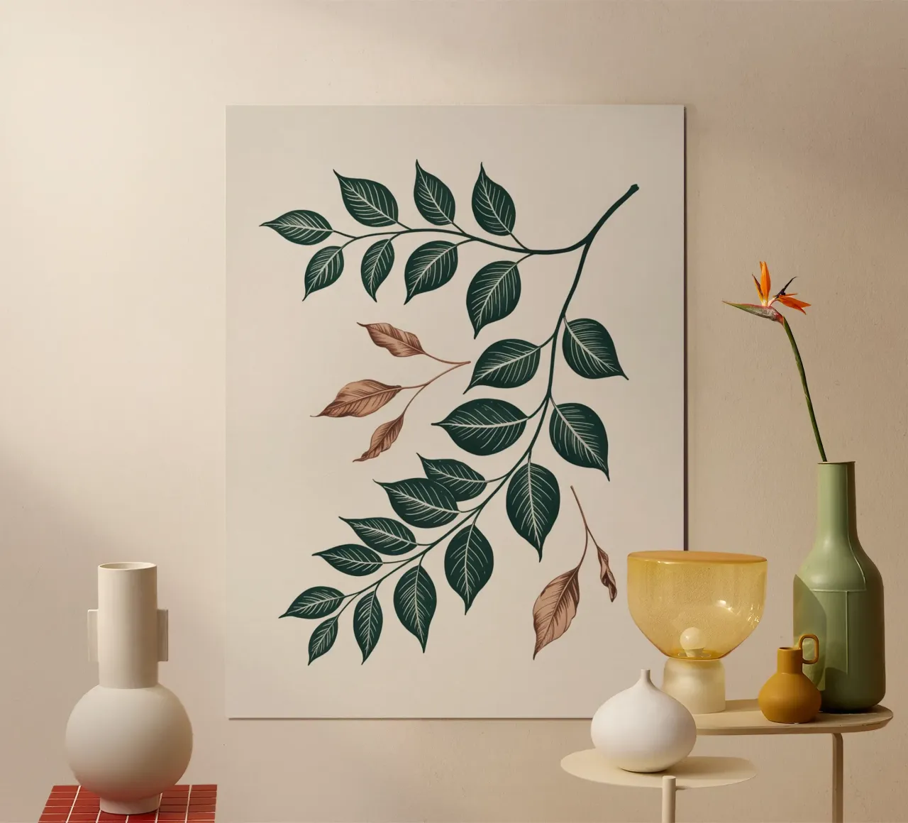 Falling Leaves - Botanischer Minimalistischer Druck in Erdtönen Poster von logic