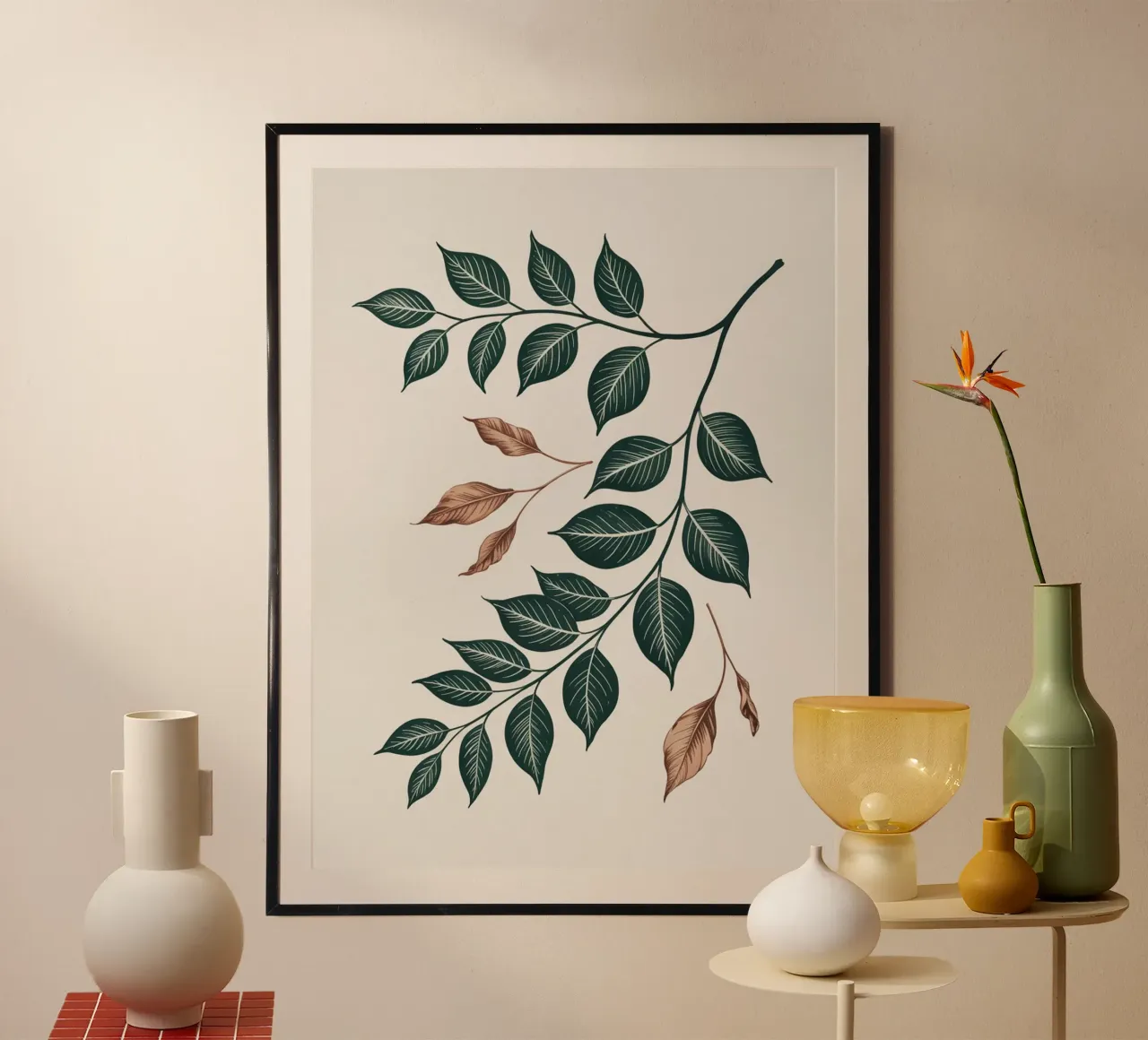 Falling Leaves - Botanischer Minimalistischer Druck in Erdtönen Poster von logic