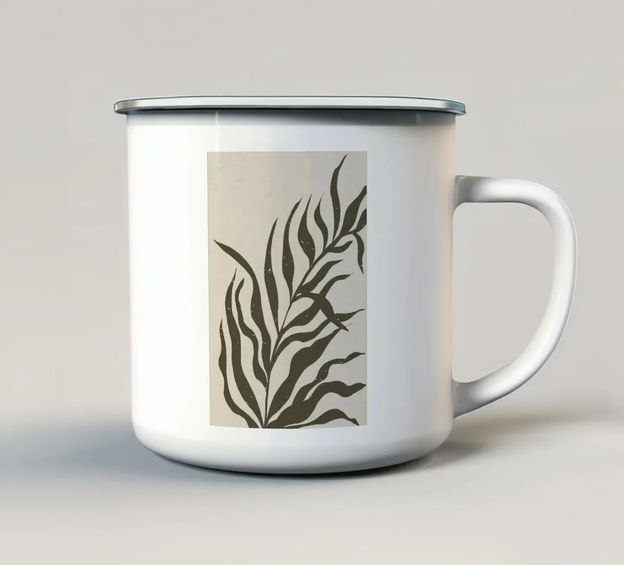 Whispers of the Palm: A Muted Botanical Elegance emaille mok van mysteriouscoco