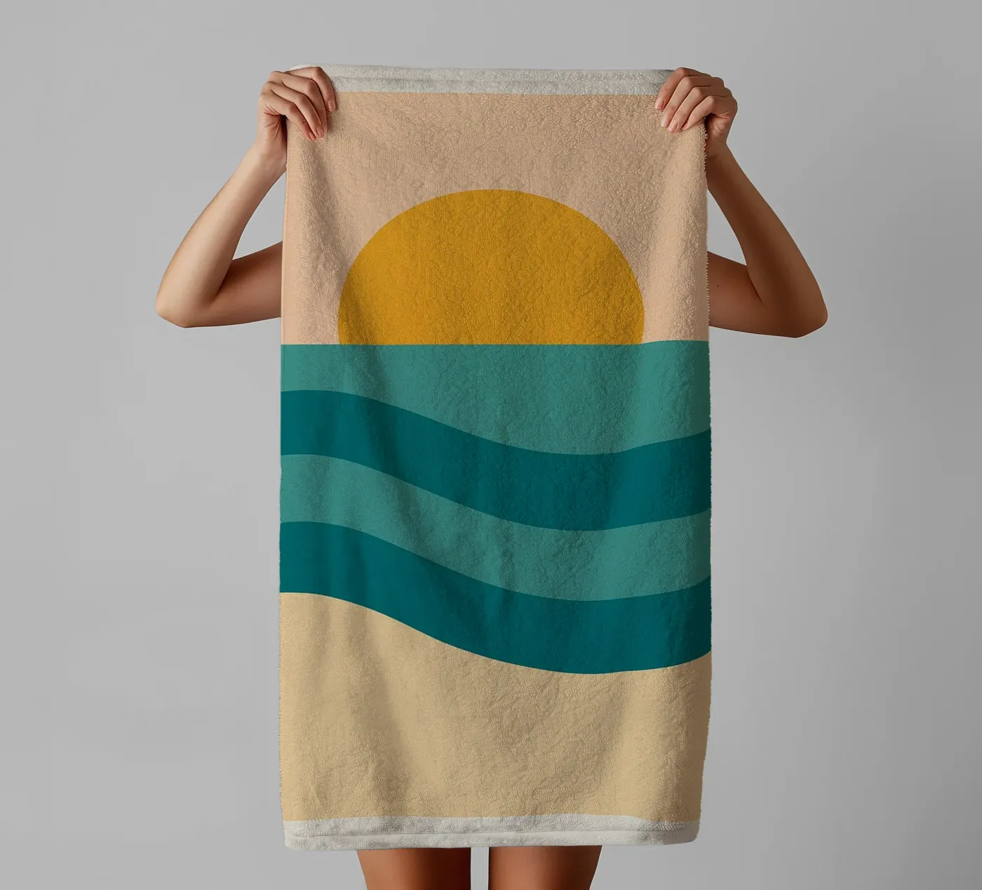 Sunset Over Waves towel by Mosaic Dialogue