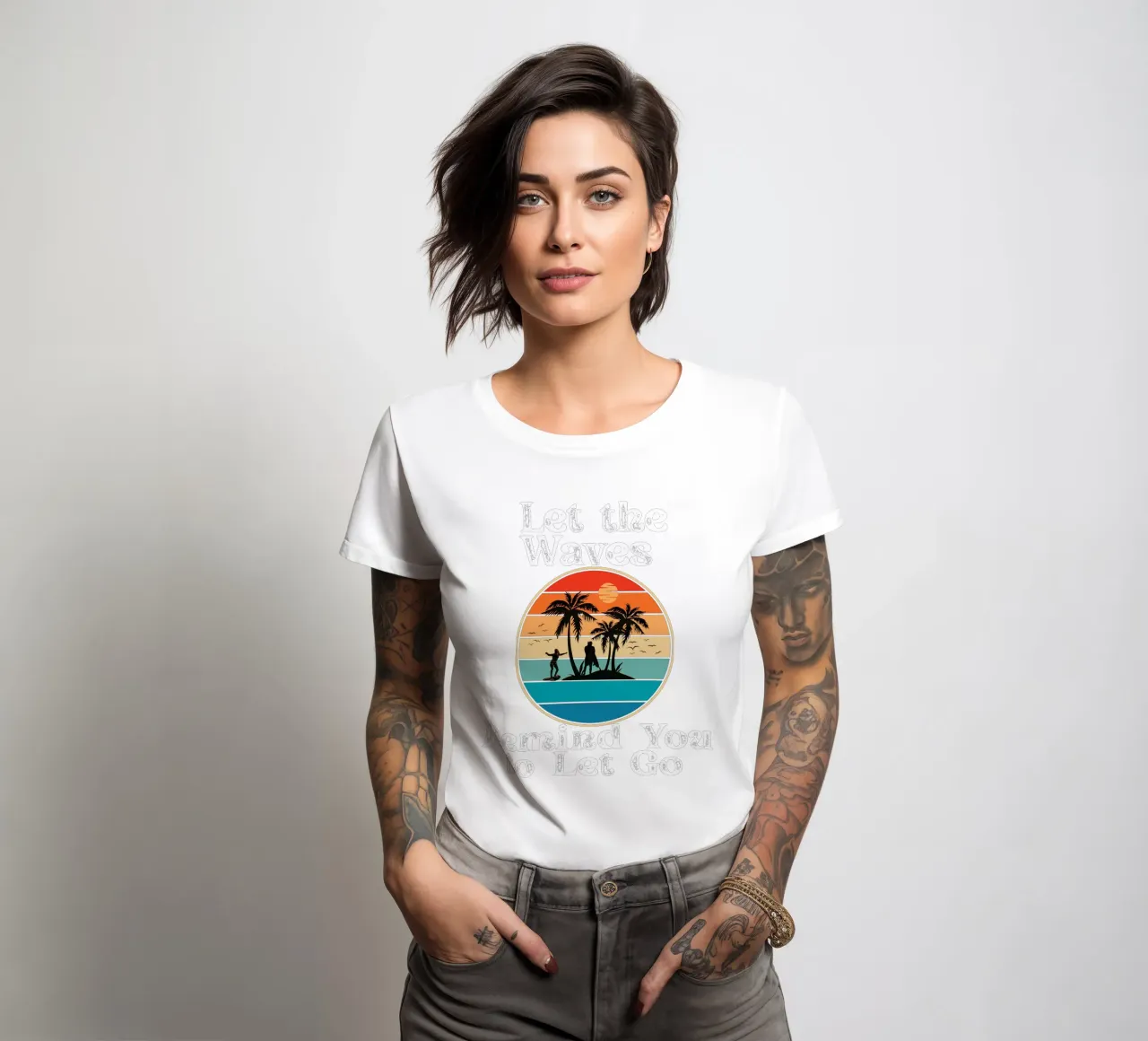 Let the Ocean Teach You to Release and Flow Let Go Live Free women's fitted t-shirt by Lionandlamb