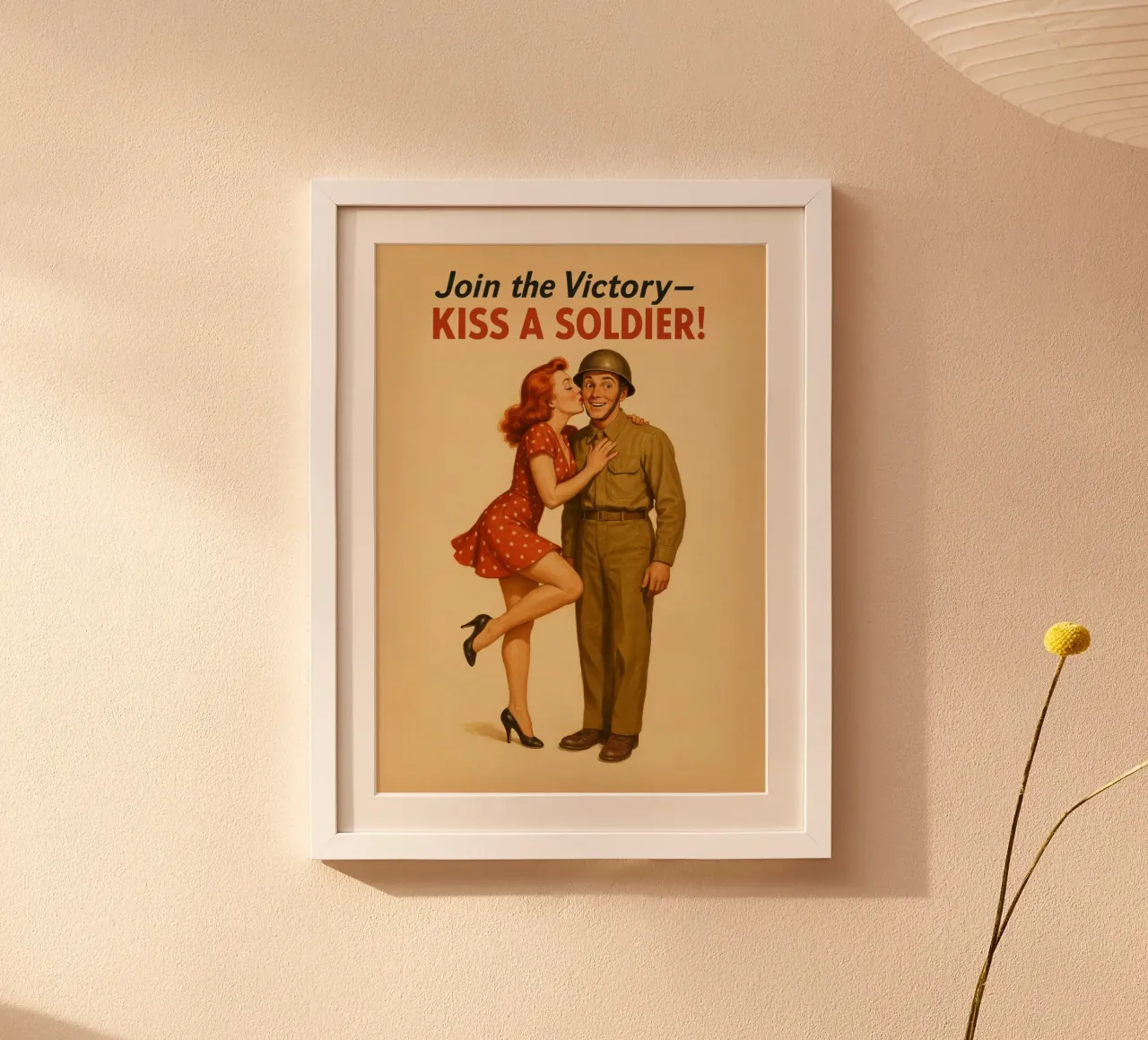 Unisciti alla vittoria Bacia un soldato Poster pinup vintage poster con telaio in alluminio da Hecate Pim Designs