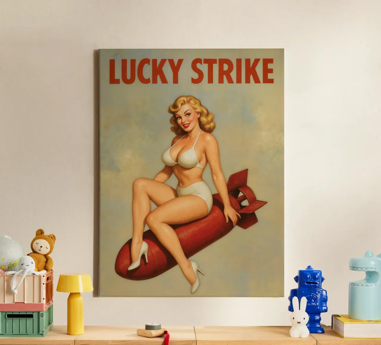 Lucky Strike Vintage Pinup Poster canvas met Baklijst van Hecate Pim Designs