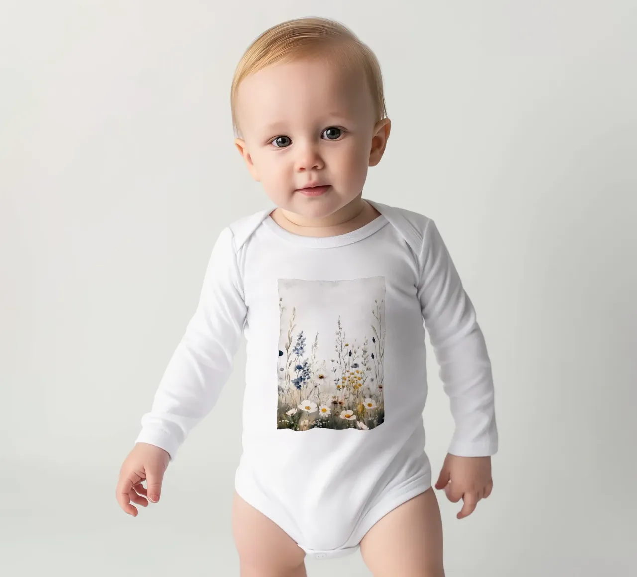 Wildflowers meadow long-sleeve baby romper by Justyna Jaszke JBJart
