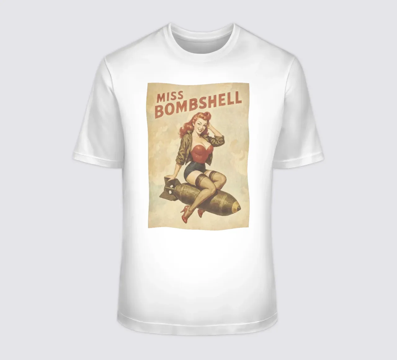 Poster Pinup d'epoca di Miss Bombshell t-shirt da Hecate Pim Designs