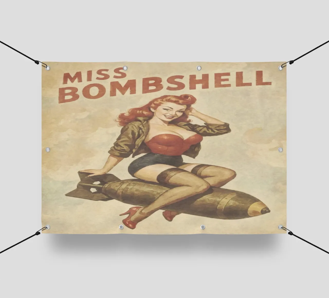 Poster Pinup d'epoca di Miss Bombshell telo in pvc da Hecate Pim Designs