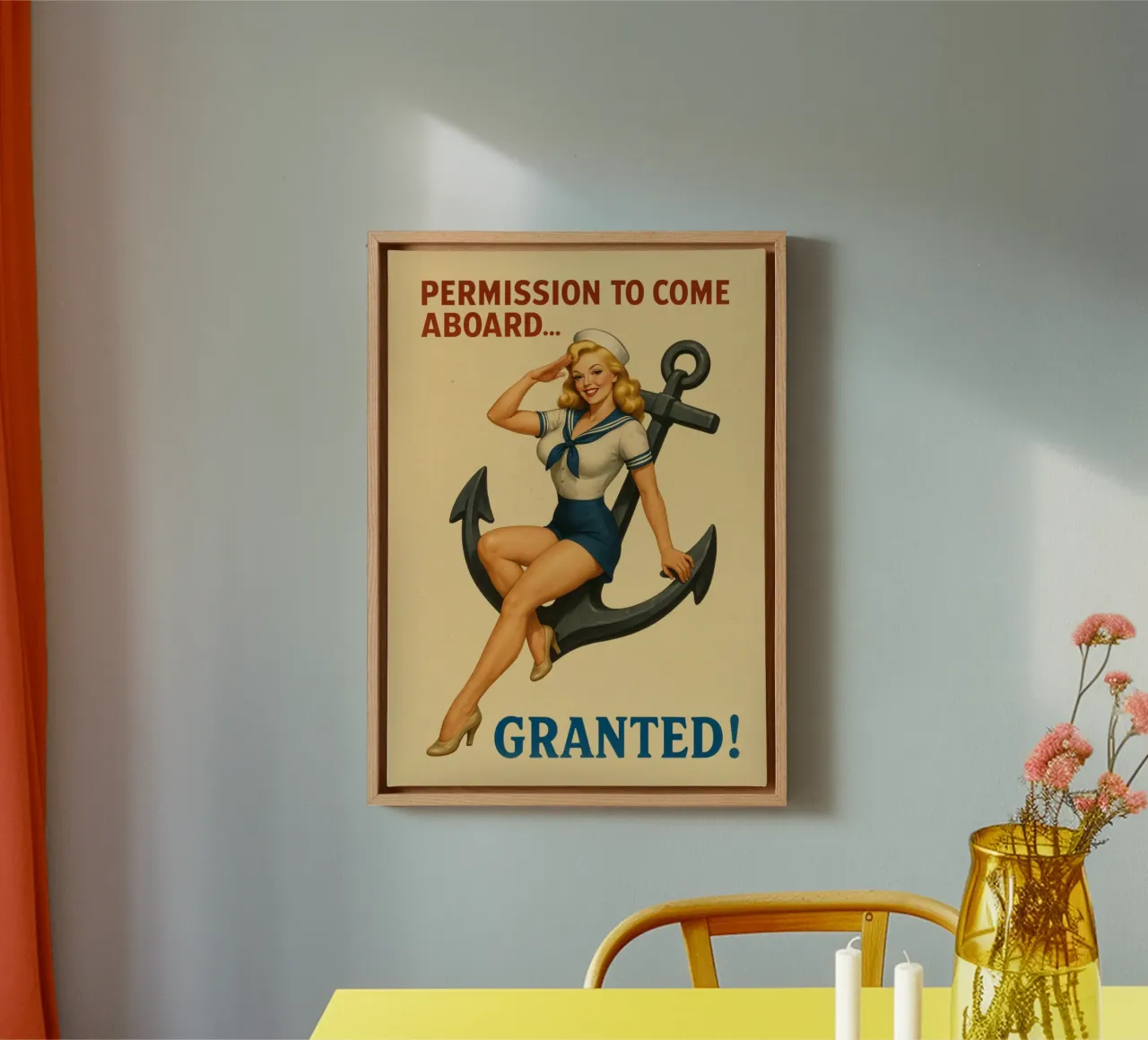 Toestemming om aan boord te komen Vintage Pinup Poster canvas met Baklijst van Hecate Pim Designs
