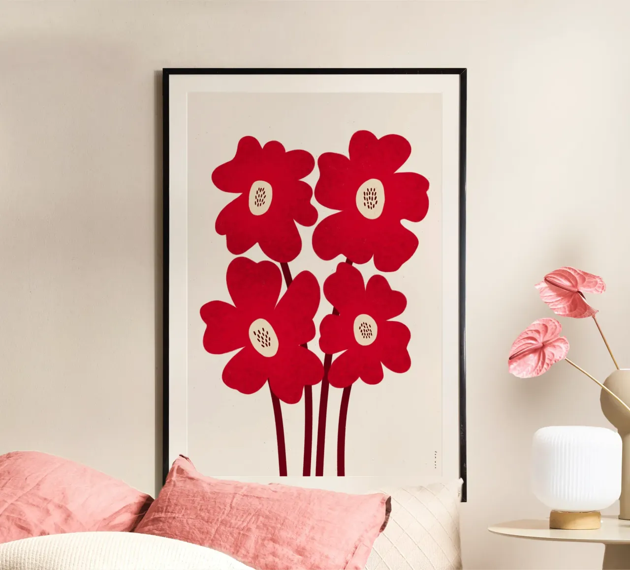 Fiori rossi poster con telaio in plastica da Tida vom Weg