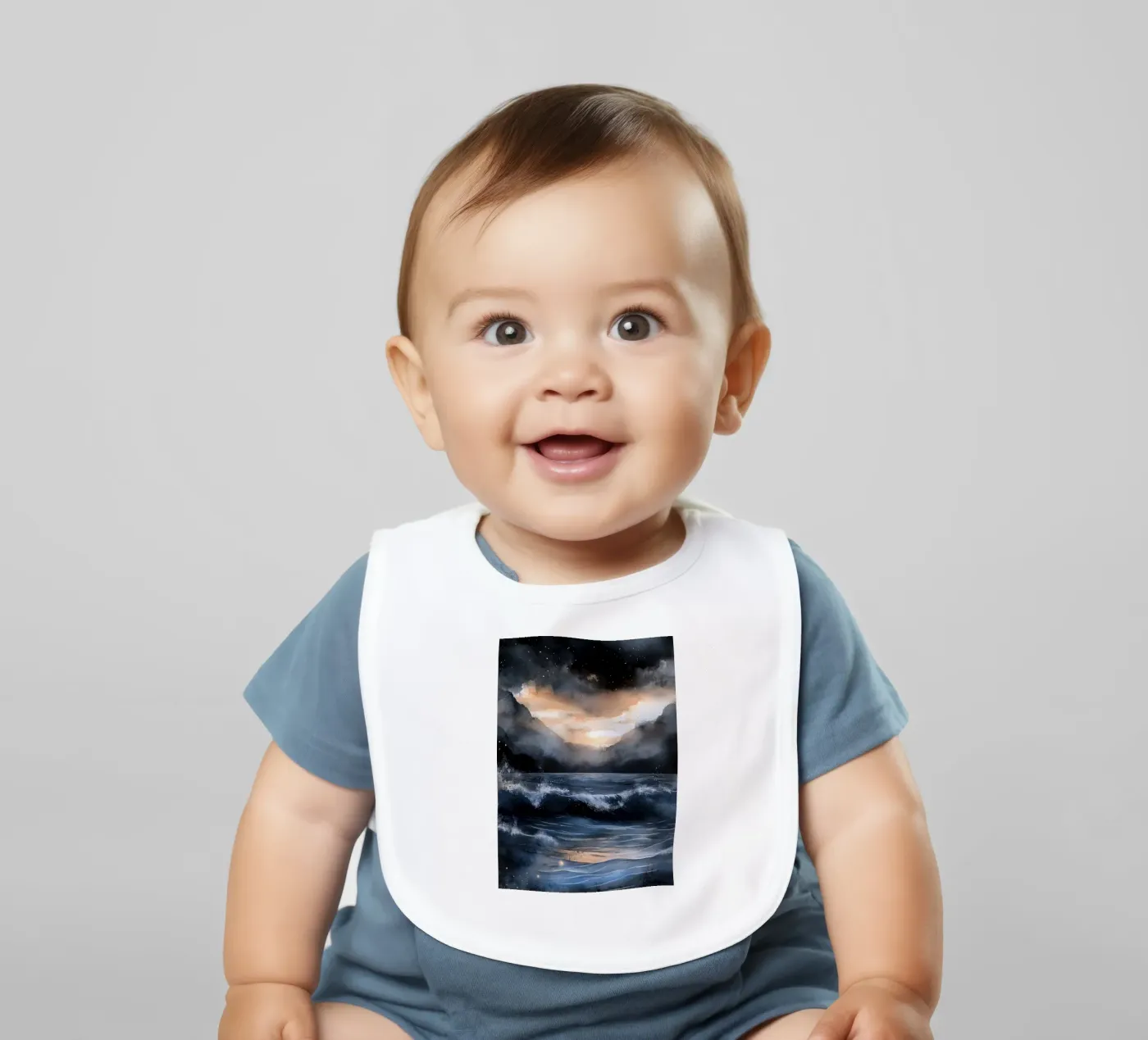 Sea and waves baby bib by Justyna Jaszke JBJart