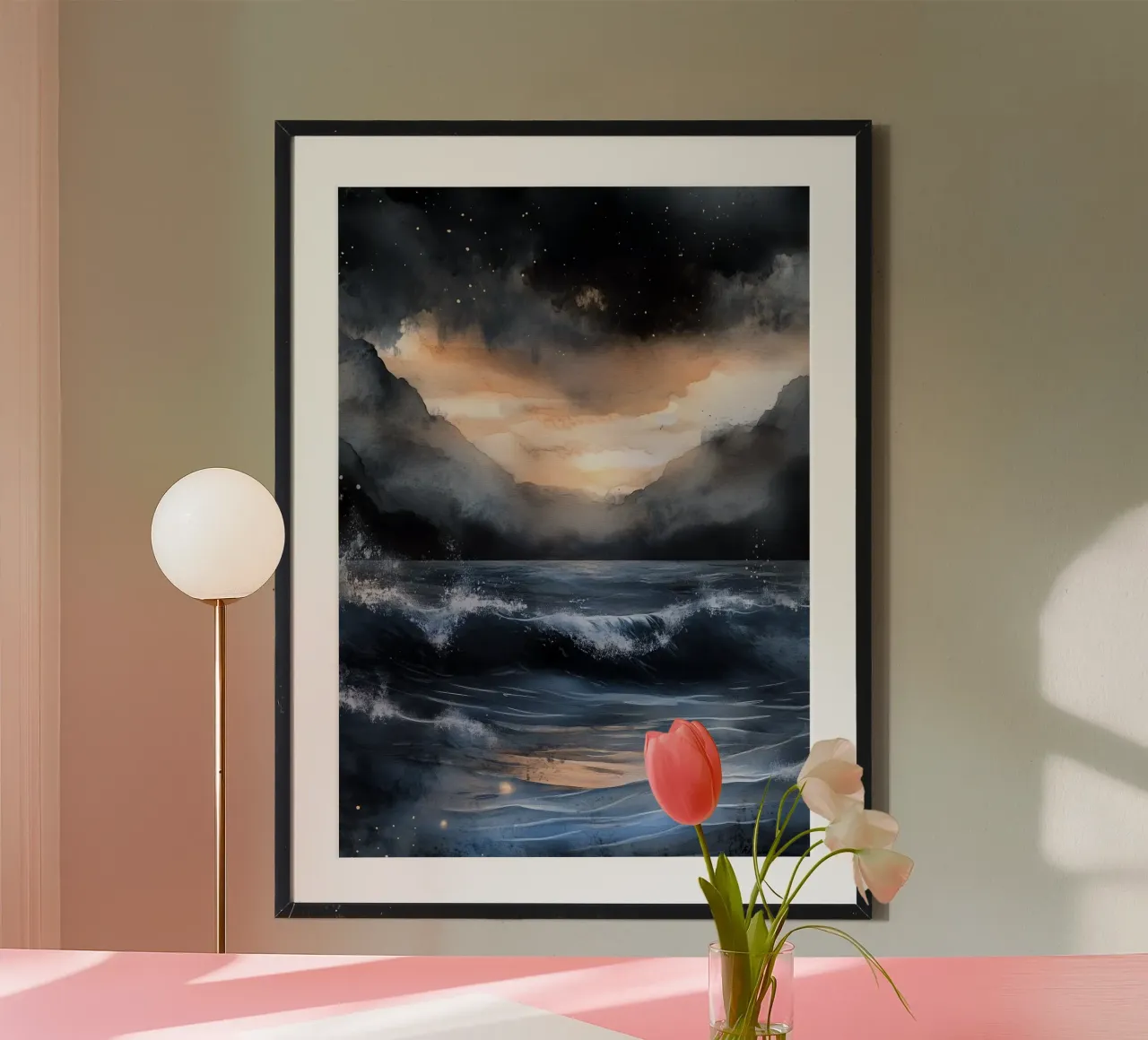 Mare e onde poster con telaio in legno da Justyna Jaszke JBJart