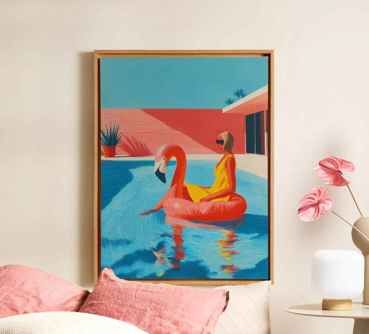 Donna, fenicottero, piscina e un po' di Hockney tela con Cornice a cassetta da Autofocus