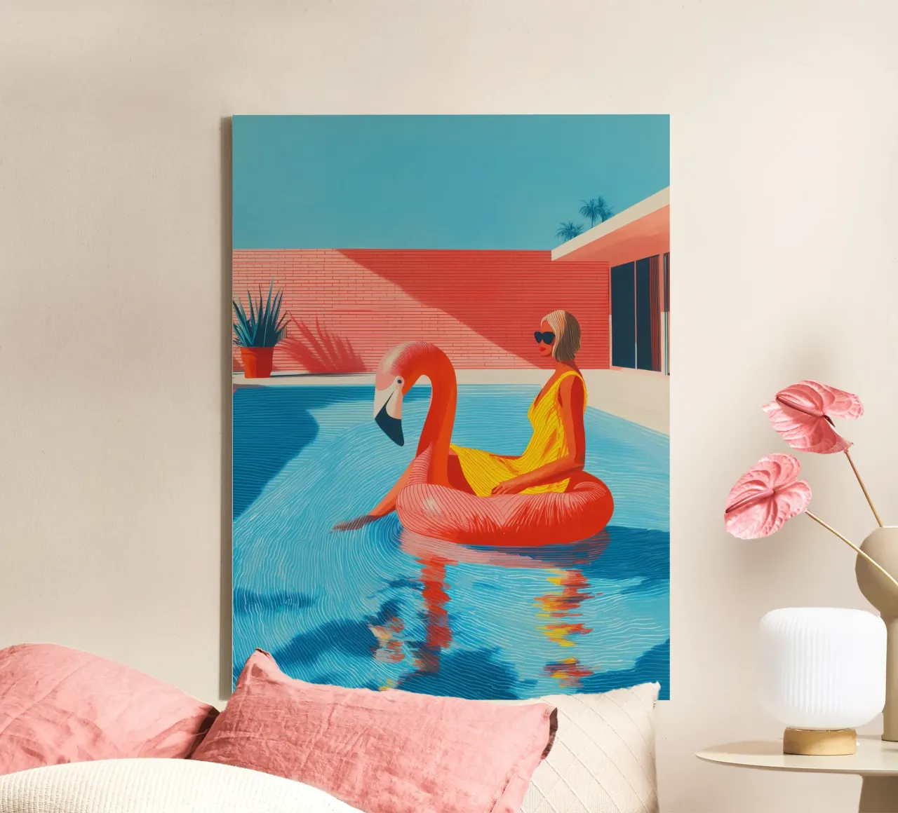 Donna, fenicottero, piscina e un po' di Hockney tela con Cornice a cassetta da Autofocus