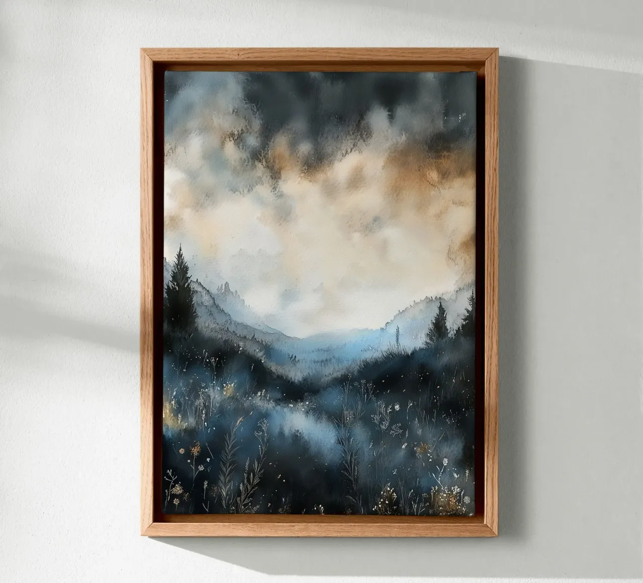 Pradera nocturna lienzo con Marco flotante de Justyna Jaszke JBJart