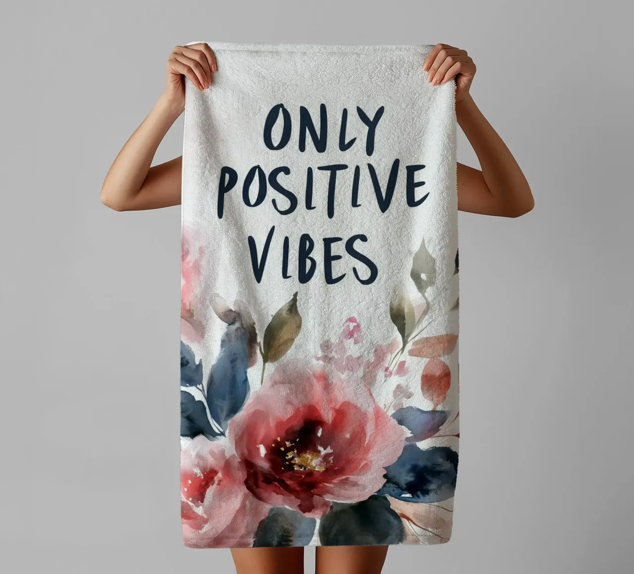 Only positive vibes towel by Justyna Jaszke JBJart