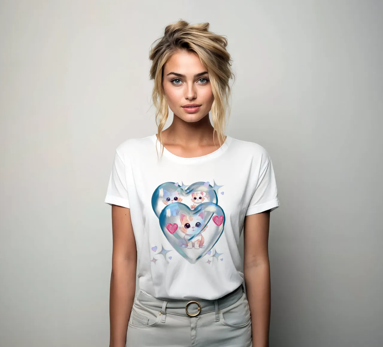 Cats in heart balloons - Charming design for cat fans women's fitted t-shirt by StrindesignStudio
